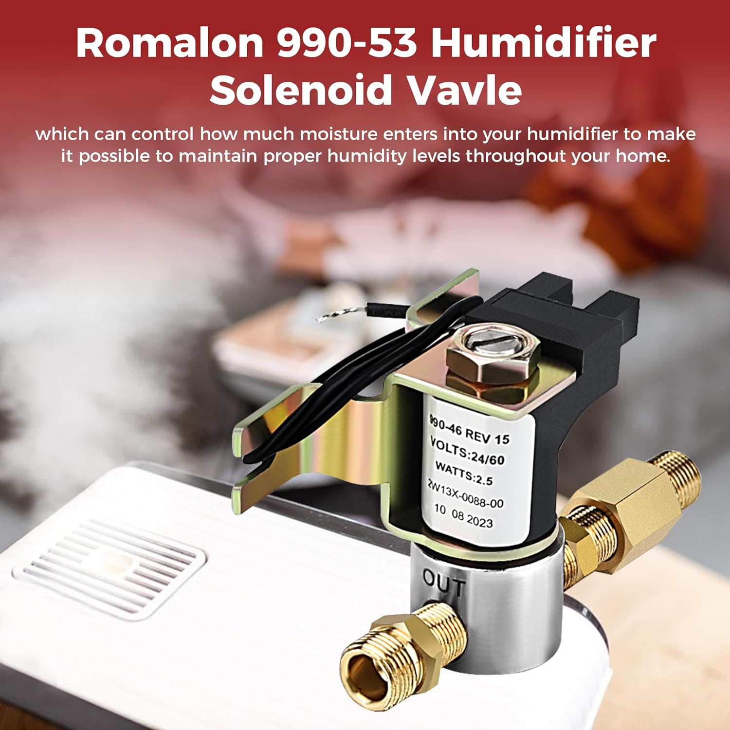 990-53 Universal Humidifier Solenoid Vavle Assembly Replacement Fit for GeneralAire Humidifier,24 Volts Replaces 1042 1042LH 1137 1042L by Romalon
