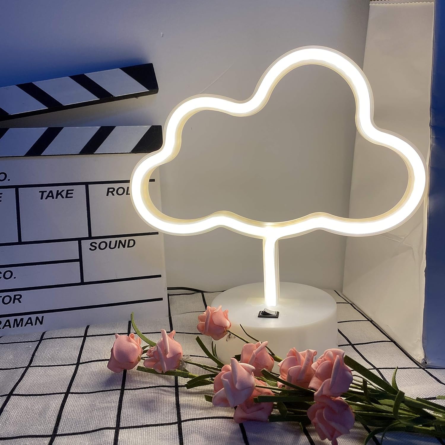 Saltray Moon LED Neon Light Sign Lamp Freestanding Lighting USB or Battery Powered Night Light Any Room Home Decor Bar Party Lights Birthday Gift Engagement Xmas Wedding Lamps (Warm White Cloud)