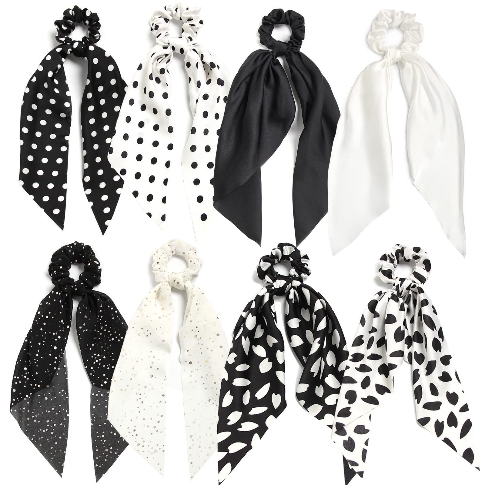 SUSULU Hair Scarf Scrunchies for Women Plain Hair Bobbles Solid Color Fabric Scrunchy Elastic Hair Ties (Black White)