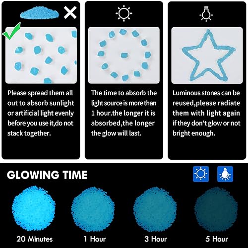 Miniatura 6 de 300 piedras que brillan en la oscuridad que brillan en la oscuridad, piedras luminosas para exteriores que brillan en la oscuridad, piedras