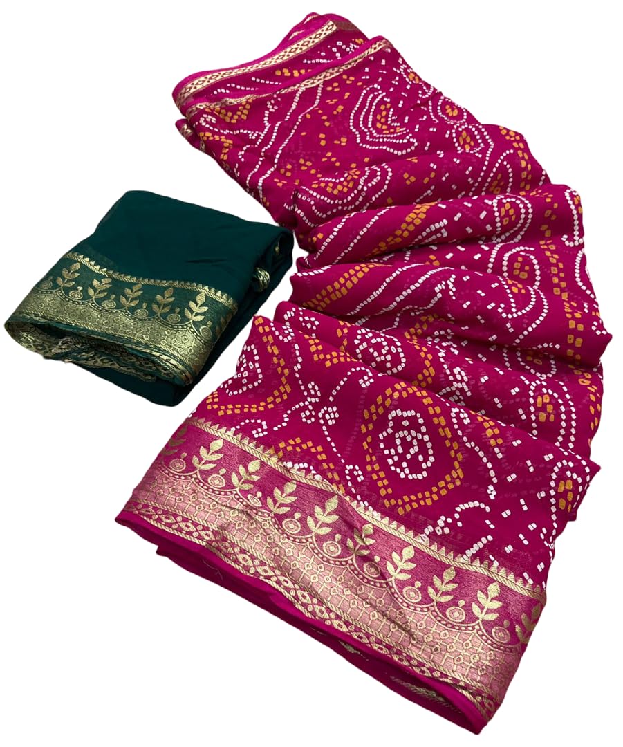 pareek collection Women's Pure Georgette Jaipuri Saree, Rose Zari Weaving Design Saree with Blouse Peice-picture-60
