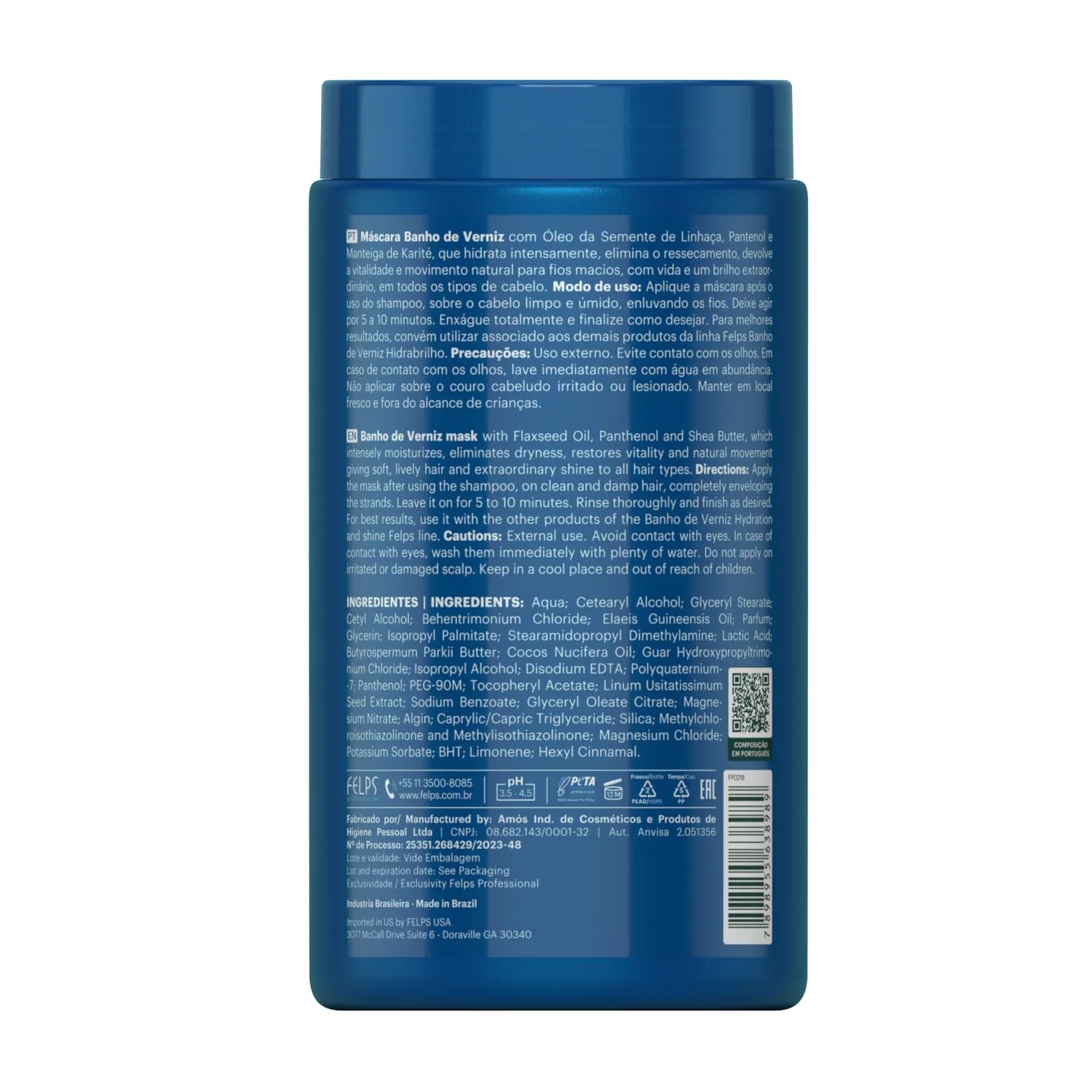 Felps Professional Banho De Verniz | Maschera idratante per capelli | 1000 g
