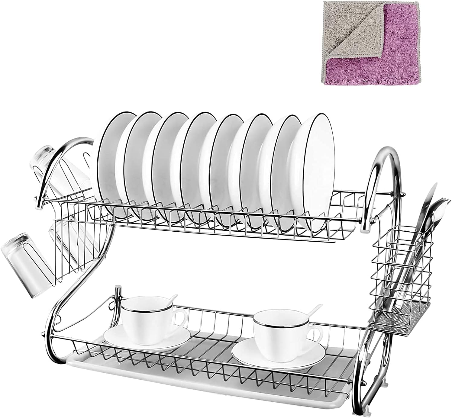 Amazon.com - 2 Tier Dish Drying Rack Kitchen Dish Rack with Drainboard ...