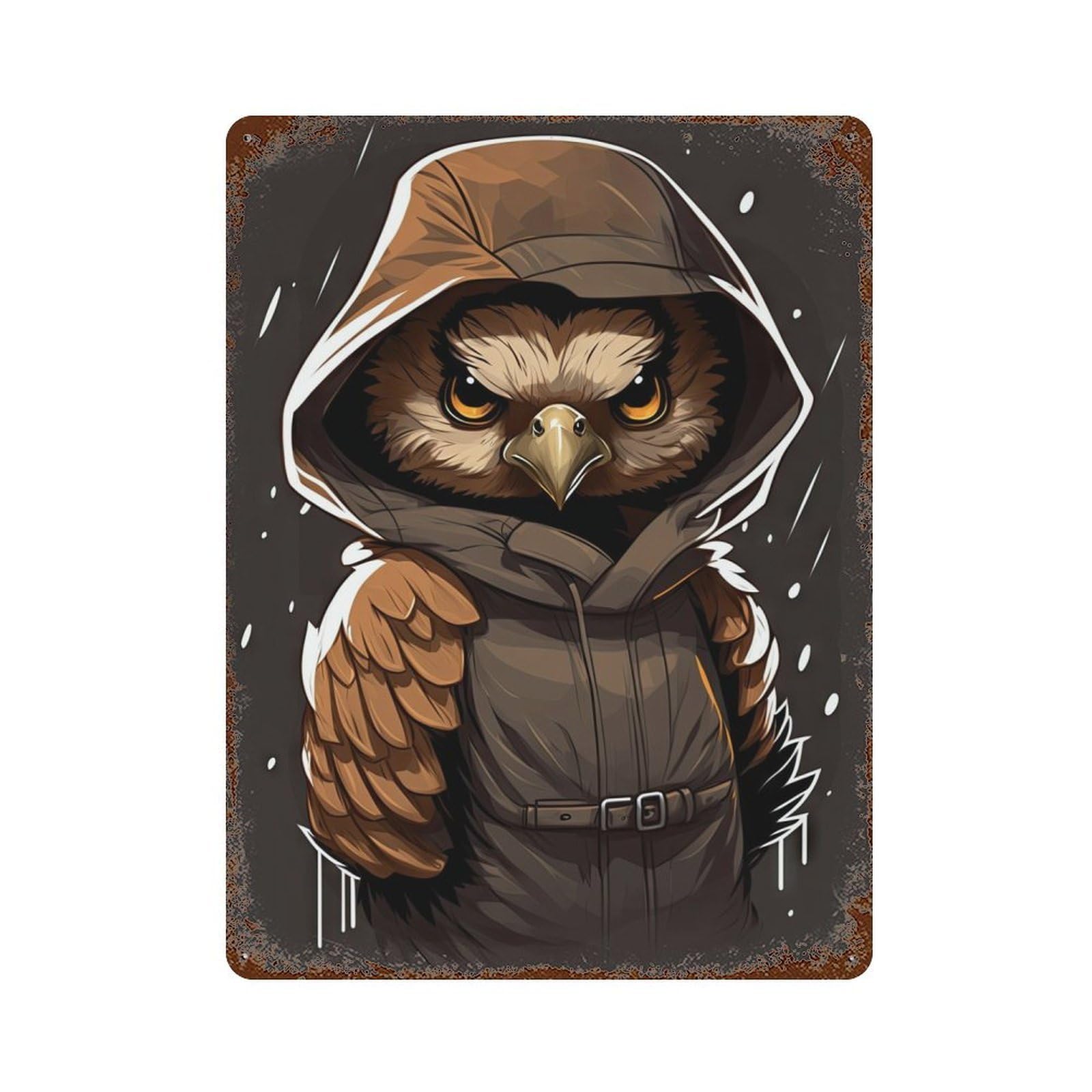 Vintage Rust Metal Sign Hoodie Angry Hawk 15.7"x11.8", Shabby Chic Decor for Cafe, Home Bar And Lounge Decor