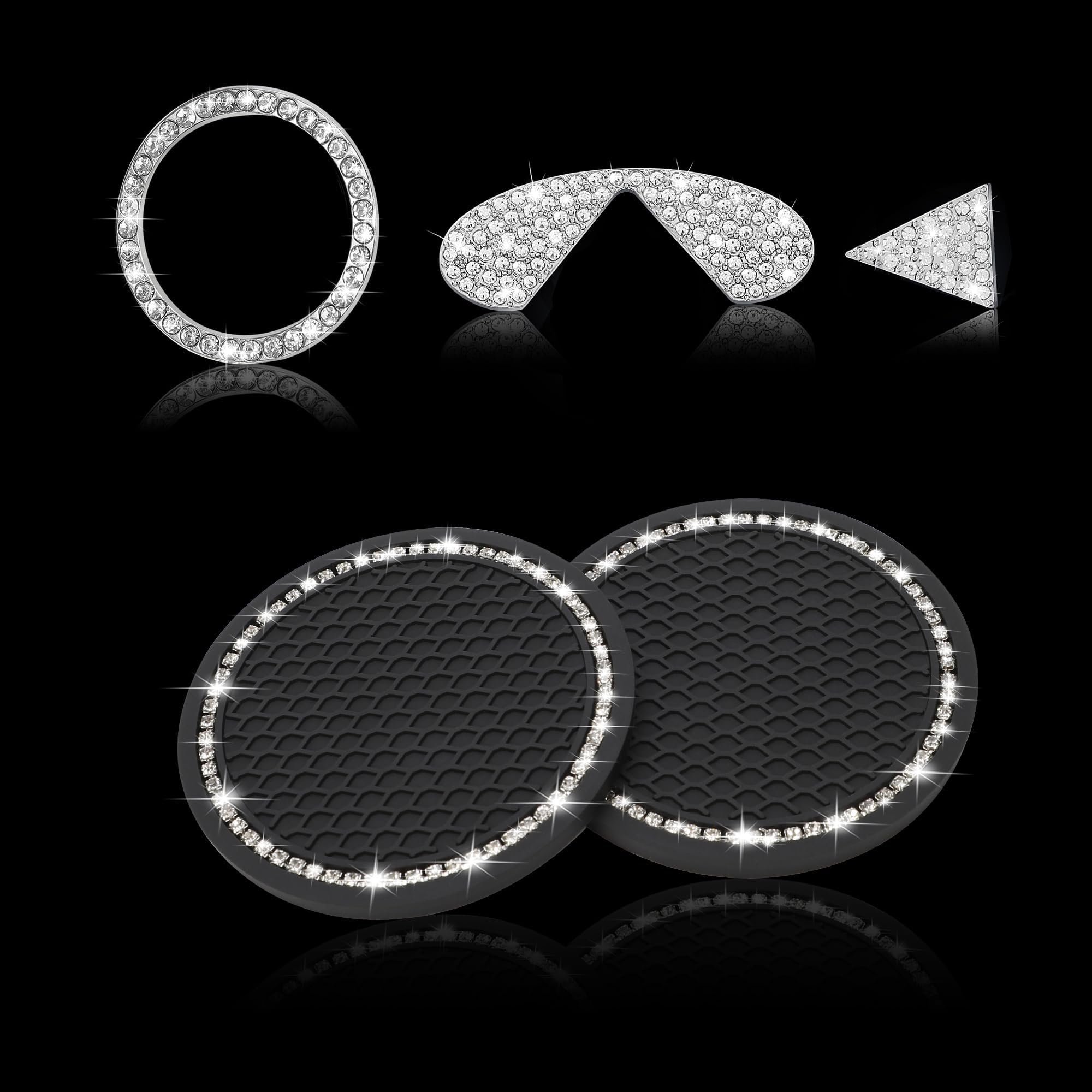 TOMALL Bling Crystal Logo Emblem Car Cup Holder Coaster Compatible with Infiniti G35 Q50 Q60 G37 QX50 Shiny Interior Diamond Engine Start Stop Button Cover Sticker Decoration Accessories for Car