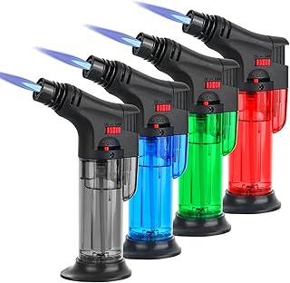 4 Piezas Encendedor a Prueba de Viento Mechero de Jet Llama Mechero Soplete Llama Ajustable Encendedor de Gas para Barbacoa, Chimenea, Cocina, Camping (Vendido sin Gas) (Color-2)