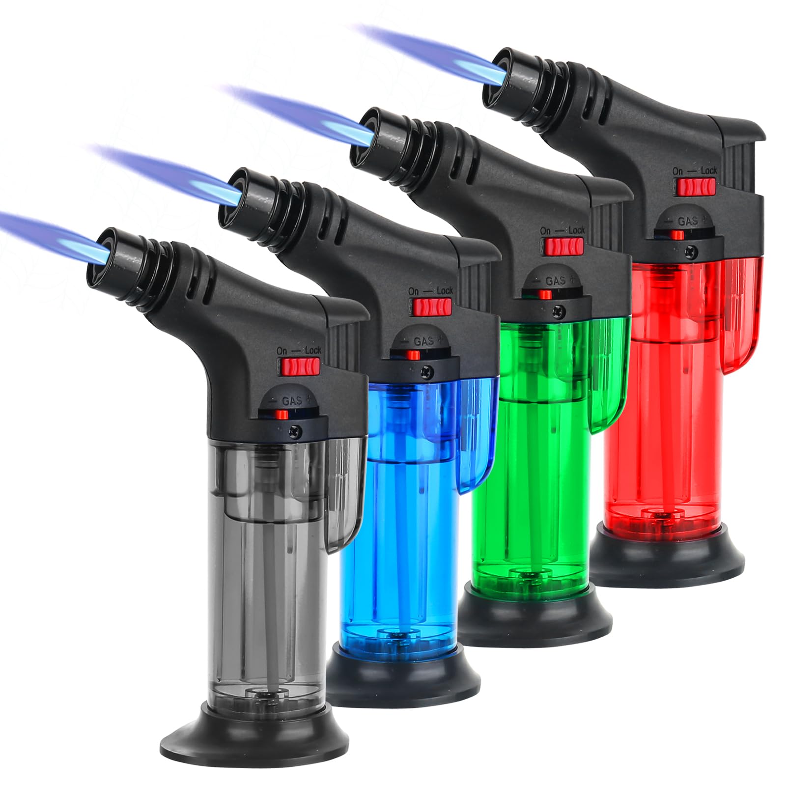 4 Pack Kitchen Blow Torch Butane Torch Lighter et Flame Refillable Portable Butane Torch Adjustable Mini Blow Torch for Camping Baking Culinary Soldering Cooking Welding BBQ(Gas Not Included)