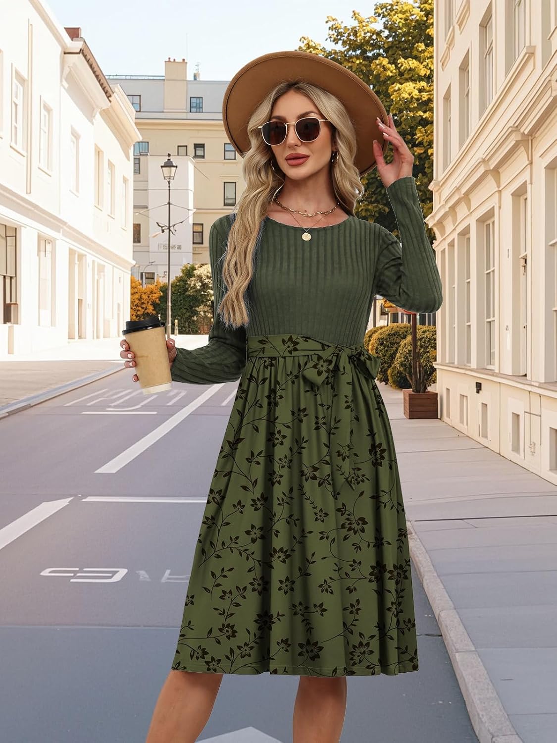 Womens Long Sleeve Knit Tops Boho Maxi Sweater Dress Tie Waist Elegant Fall Winter Dresses - Image 3