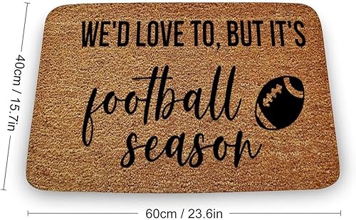 Miniatura 3 de Felpudo de fútbol con texto en inglés We d Love to But Its, tapete de fútbol para puerta, divertido tapete de otoño, decoración del hogar, tapete