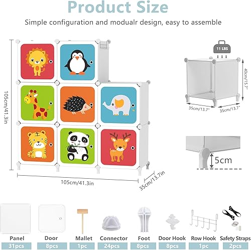 Miniatura 3 de AWTATOS Armario organizador portátil para niños, con barra para colgar ropa, armario para dormitorio, aparador, despensa (14 x 14 pulgadas), 8