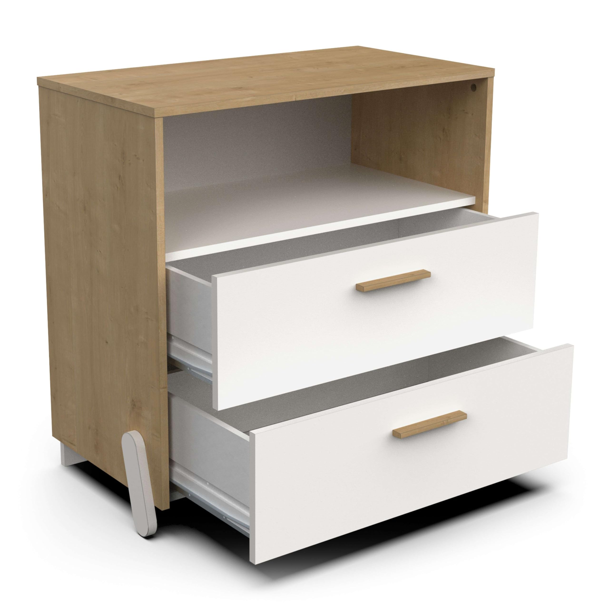 Miroytengo Cómoda Juvenil Infantil Naili 2 Cajones Dormitorio Roble Hamilton y Blanco Mate 73X74 cm