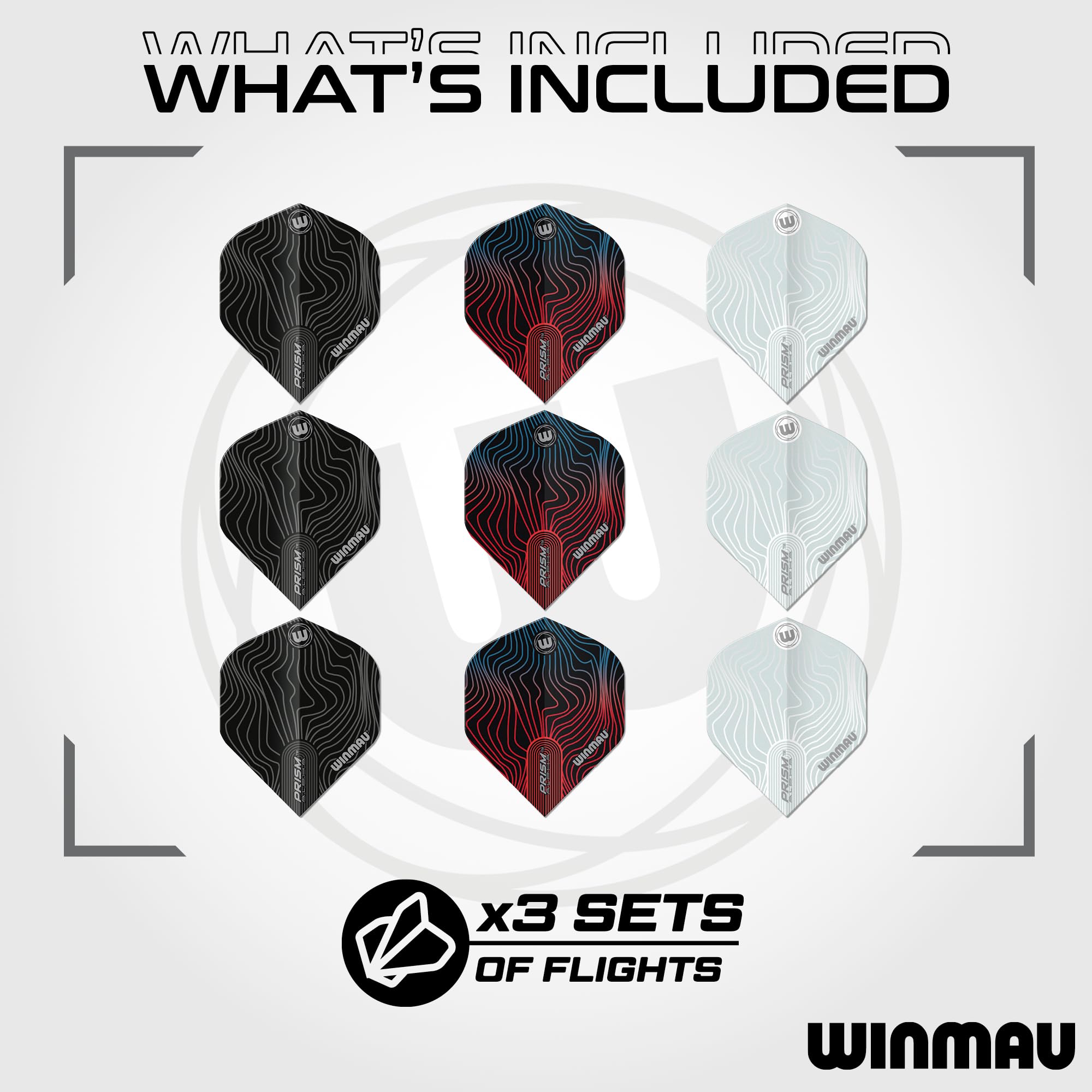WINMAU Prism Alpha Solar Design Zestawy lotnicze do rzutek – 3 zestawy w opakowaniu (łącznie 9 lotów) (zwykłe mieszane)