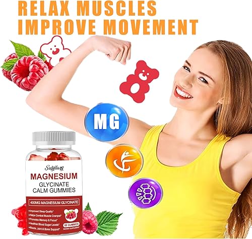 Miniatura 6 de Gomitas de glicinato de magnesio de 400 mg  Suplemento de magnesio y potasio sin azúcar con vitamina D, B6, CoQ10 para un estado de ánimo tranquilo