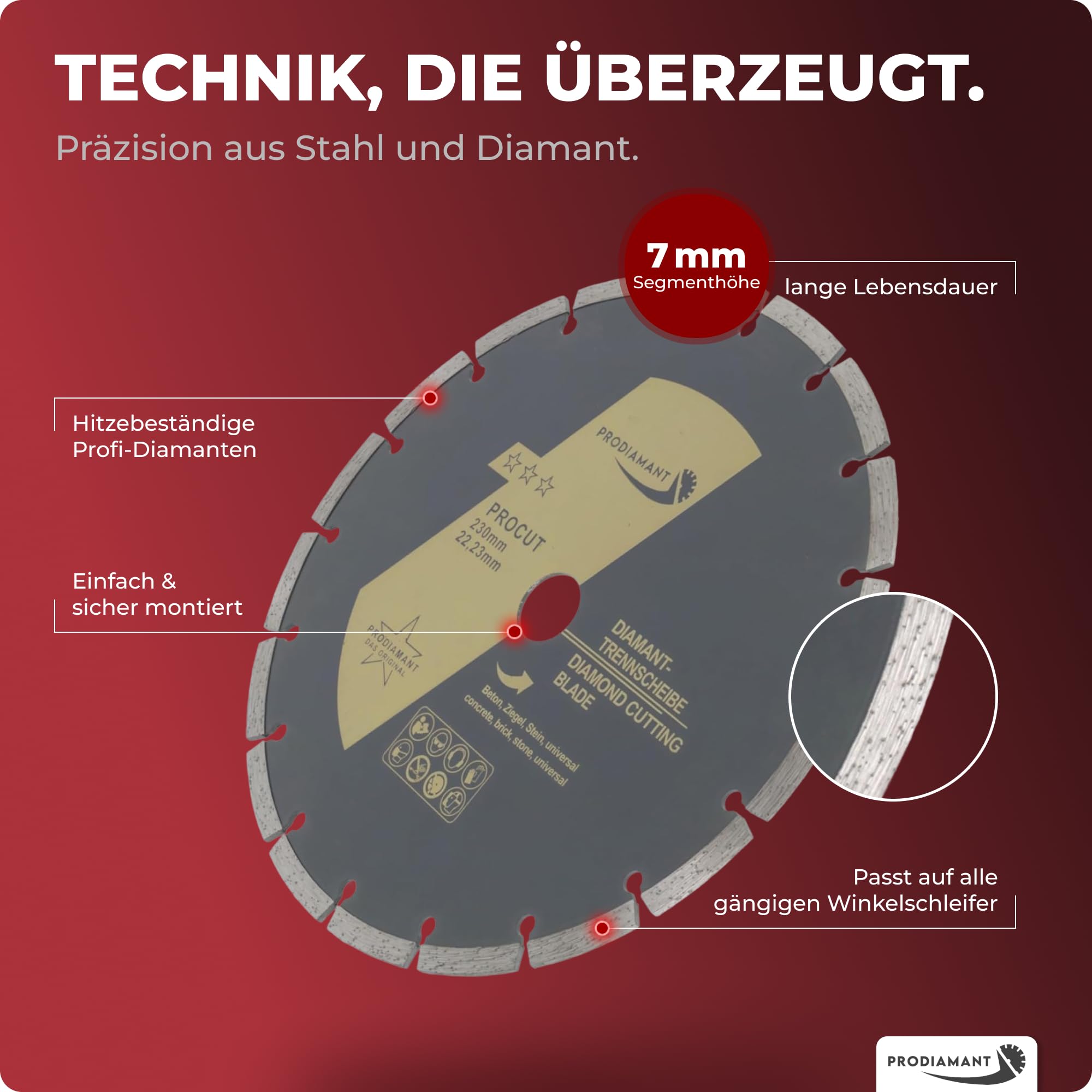 PRODIAMANT Premium Diamanttrennscheibe Set 2x 230mm universal Trennscheibe für Stein, Beton, Granit, Mauerwerk, Ziegel Zubehör Winkelschleifer