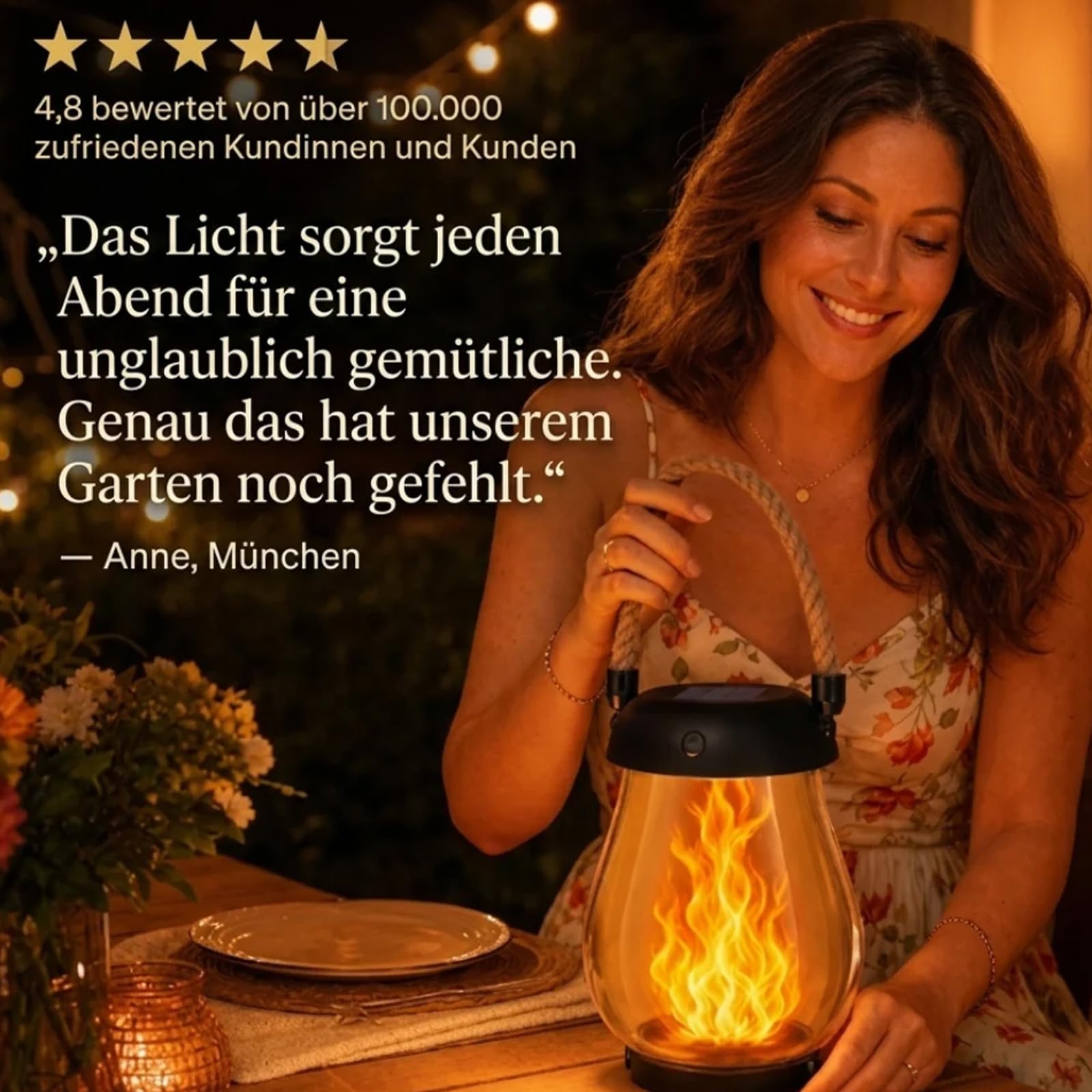 Klynero Solar Laterne mit Flammeneffekt Groß, Klynero Solar Laterne Outdoor IP65, Gartenlaterne mit 3 Lichtmodi, USB-C Ladeoption, Dekorative Solarlampe für Garten, Terrasse (Schwarz, 2pcs)