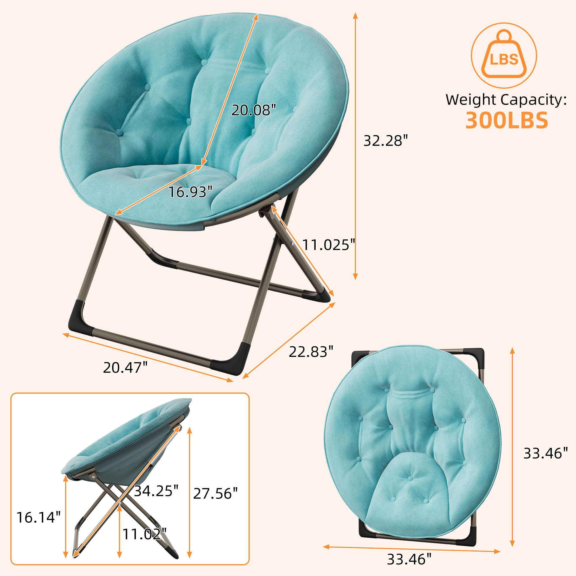 GarveeHome Silla Plegable Felpa Floral Sillón Luna - Metal 136 kg Azul | Felpa floral cómoda y estructura metal triangular. Para adultos y niños en dormitorio. Sin montaje necesario y resistente.