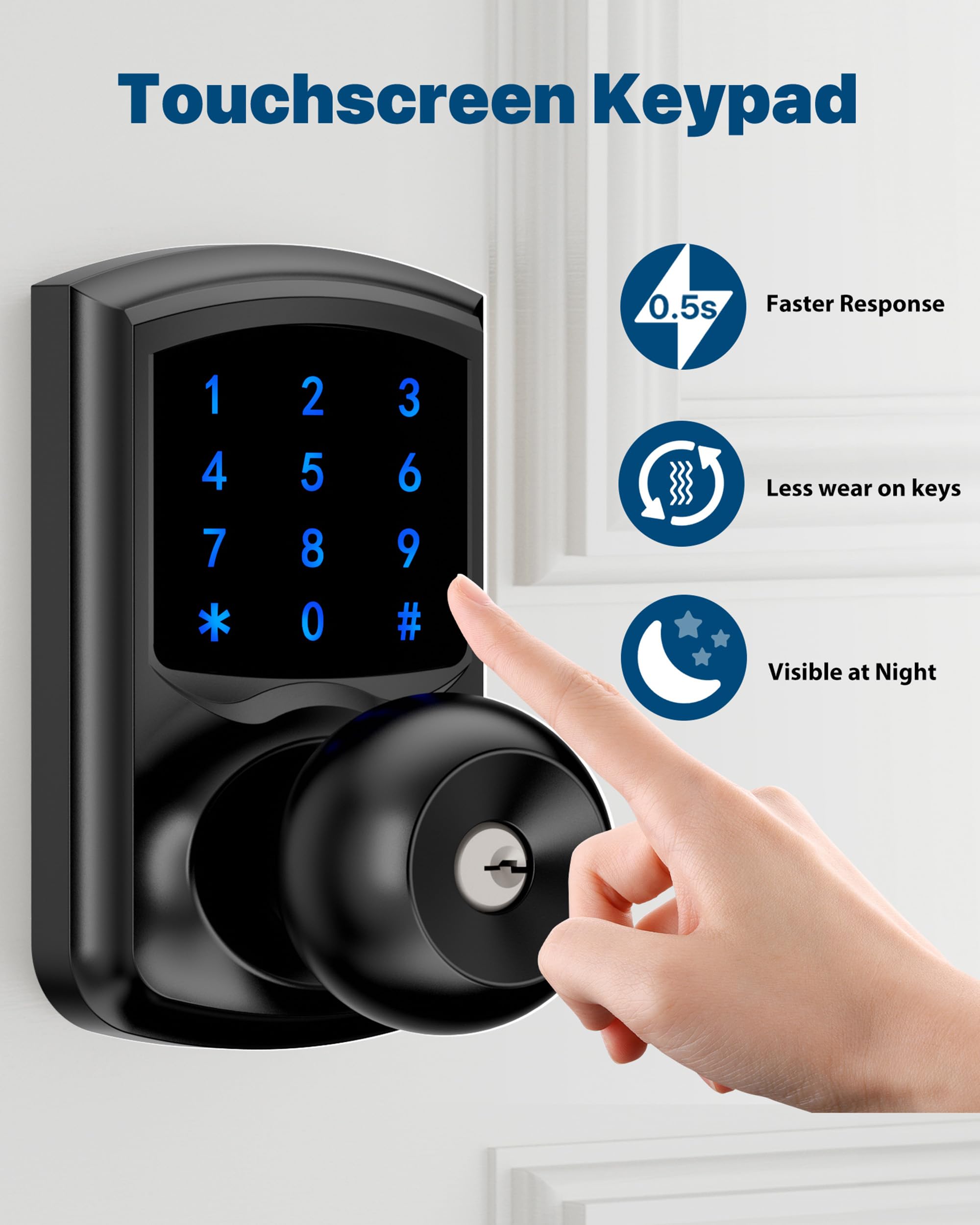 Hidalife Serratura per porta d'ingresso senza chiave, manopola con maniglia, serrature intelligenti per porta d'ingresso, garage camera da letto casa, touchscreen, one-slide per modalità passaggio,