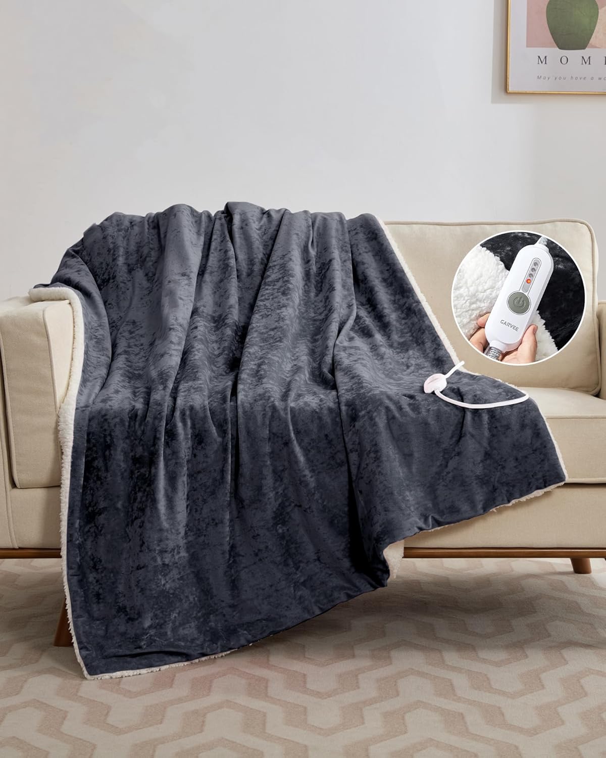 GarveeHome Heated Throw Blanket, Electric Blanket Throw, Velvet Soft Cozy Heating Blankets Throw, 4 Heat Levels & 4H Auto Off, Machine Washable, Over-Heat Protection, ETL Certified, 50" x 60" Grey