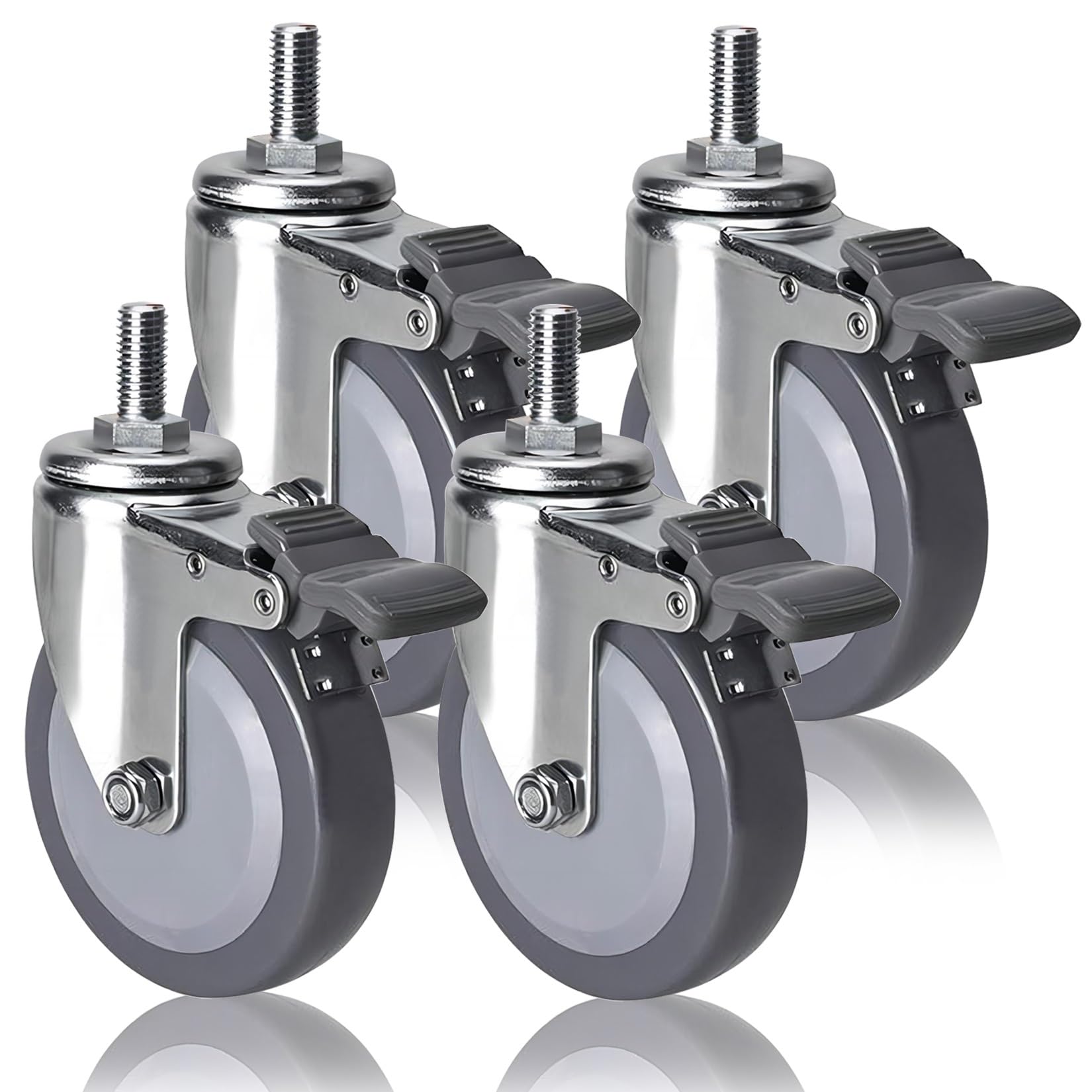 GYRAZXS Heavy Duty Swivel Castors Industrial Polyurethane Wheels 6m 75mm 100mm Diameter Pack of 4 M12 Thread Stem Quiet Non Marking Perfect for Furniture Transport