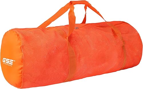 GSE Games & Sports Expert Bolsa de lona de malla grande naranja con cremallera para equipo de gimnasio, pelotas deportivas, equipo de buceo, buceo,