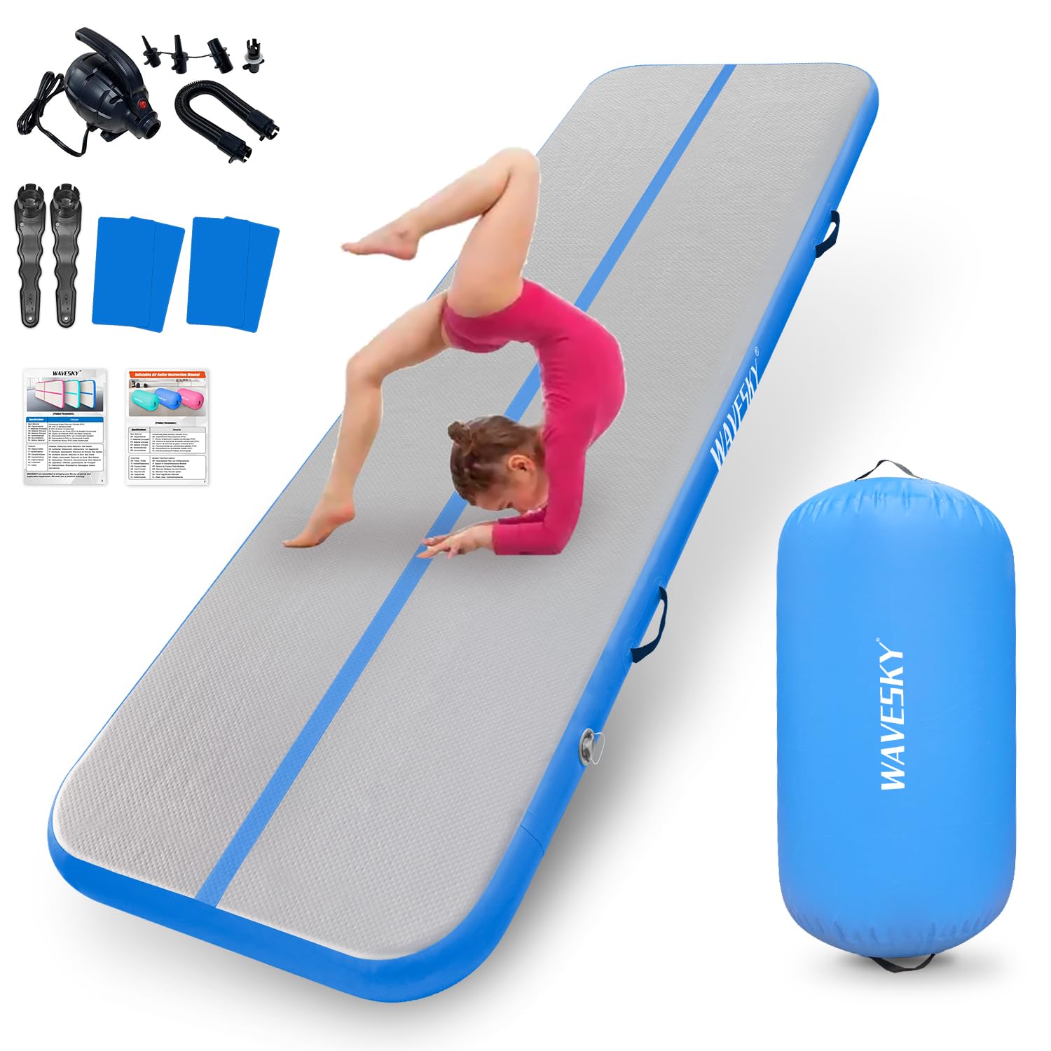Tapis De Gymnastique épais 10 Cm Avec Rouleau Gonflable 100x60 Cm - Pompe Incluse - 3 M Ou 4 M - AirTrack Pour Tumbling, Yoga, Fitness