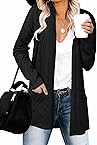 MEROKEETY Women's Casual Long Sleeve Open Front Cable Knit Cardigans Lightweight Solid Color with Pockets,Black,L