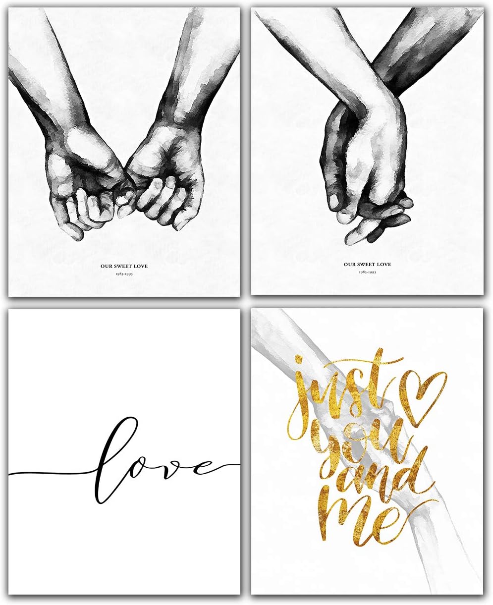 YujohomPinky Promise, Holding Hands Minimalist Abstract Line Drawing Art, Black and White Wall Art For Bedroom and Home Decor, Modern Boho Art Print Poster 8x10 Unframed Set of 4 Prints
