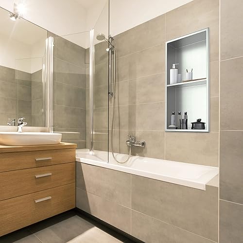 Miniatura 6 de Jolitac Nicho de ducha de acero inoxidable de 12 x 24 pulgadas, estante de almacenamiento de baño de doble nivel, perfecto para almacenamiento de