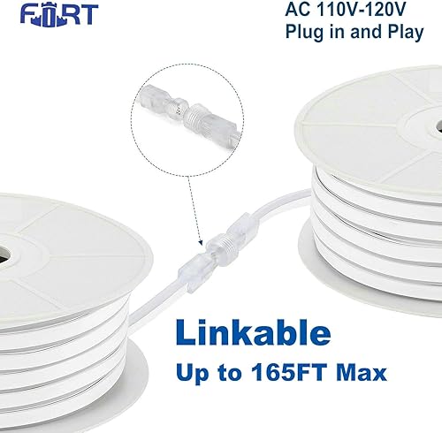 Miniatura 2 de FORT Tira de luces LED de neón blancas de 32.8 pies - AC110V 120V tira de luz LED impermeable al aire libre 120LEDM iluminación flexible para