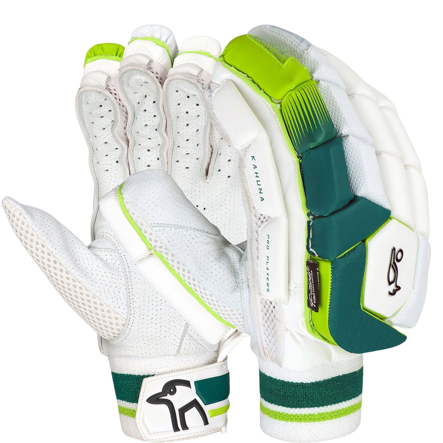 KOOKABURRA Kahuna Pro Players Left Hand Batting Gloves – Adult | Elite Level Cricket Gloves | Premium Protection & Comfort | White/Green-image-21