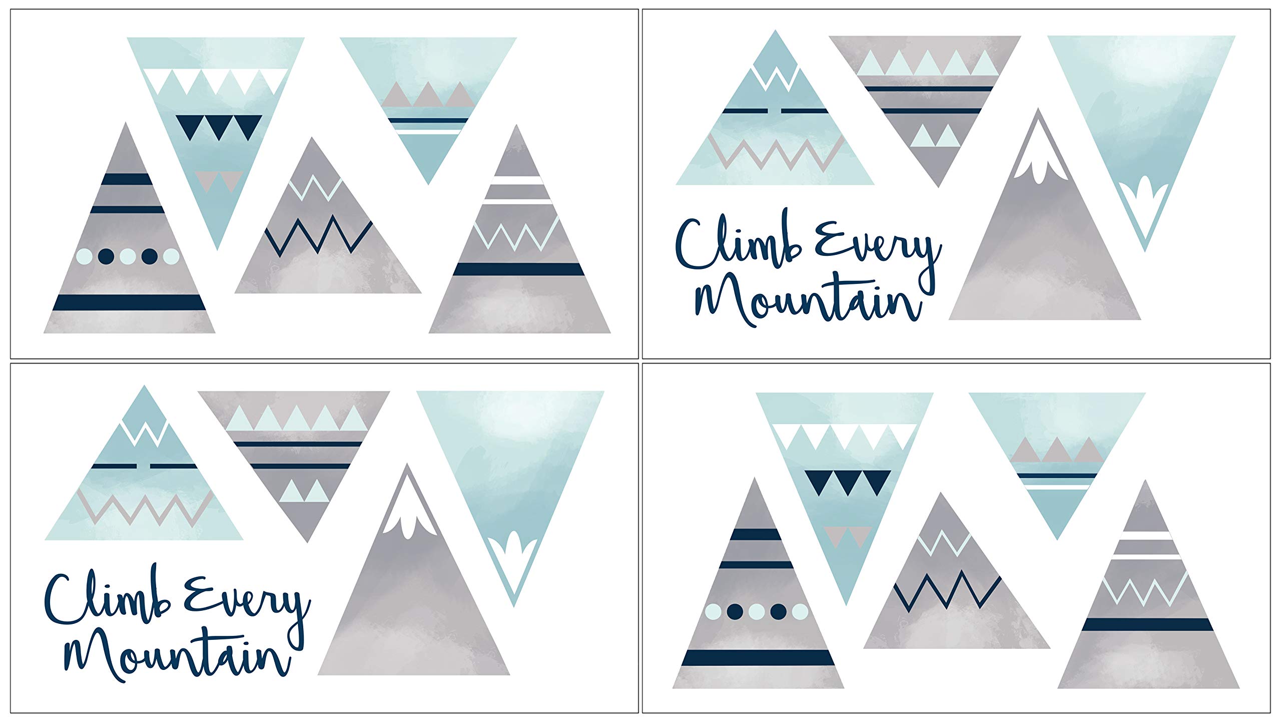 Sweet Jojo Designs Navy Blue, Aqua and Grey Aztec Peel and Stick Wall Decal Stickers Art Nursery Decor for Mountains Collection - Set of 4 Sheets