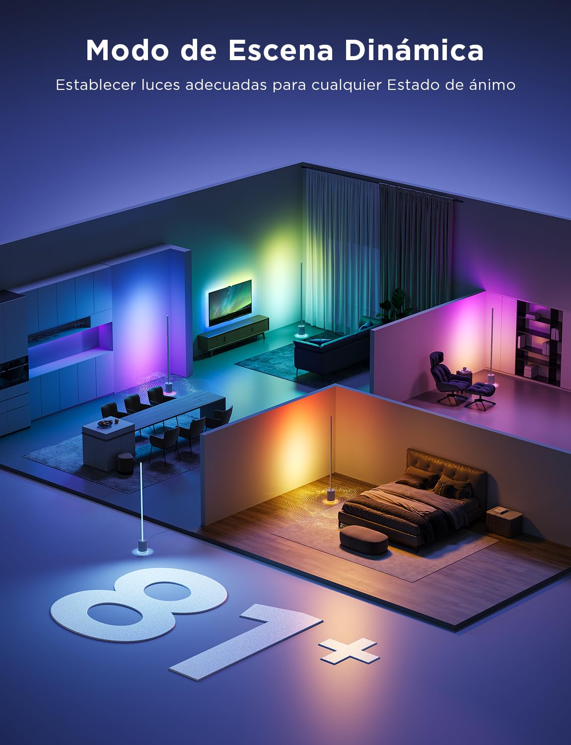 Govee Lámpara de Pie Pro, 2100LM RGBIC Lámpara LED Funciona con Alexa, Gris | 2200-6500K, Altavoz Bluetooth y Ruido Blanco, 16 Millones de Colores, 81 Modos de Escena, Sincronización Musical, Para Salón