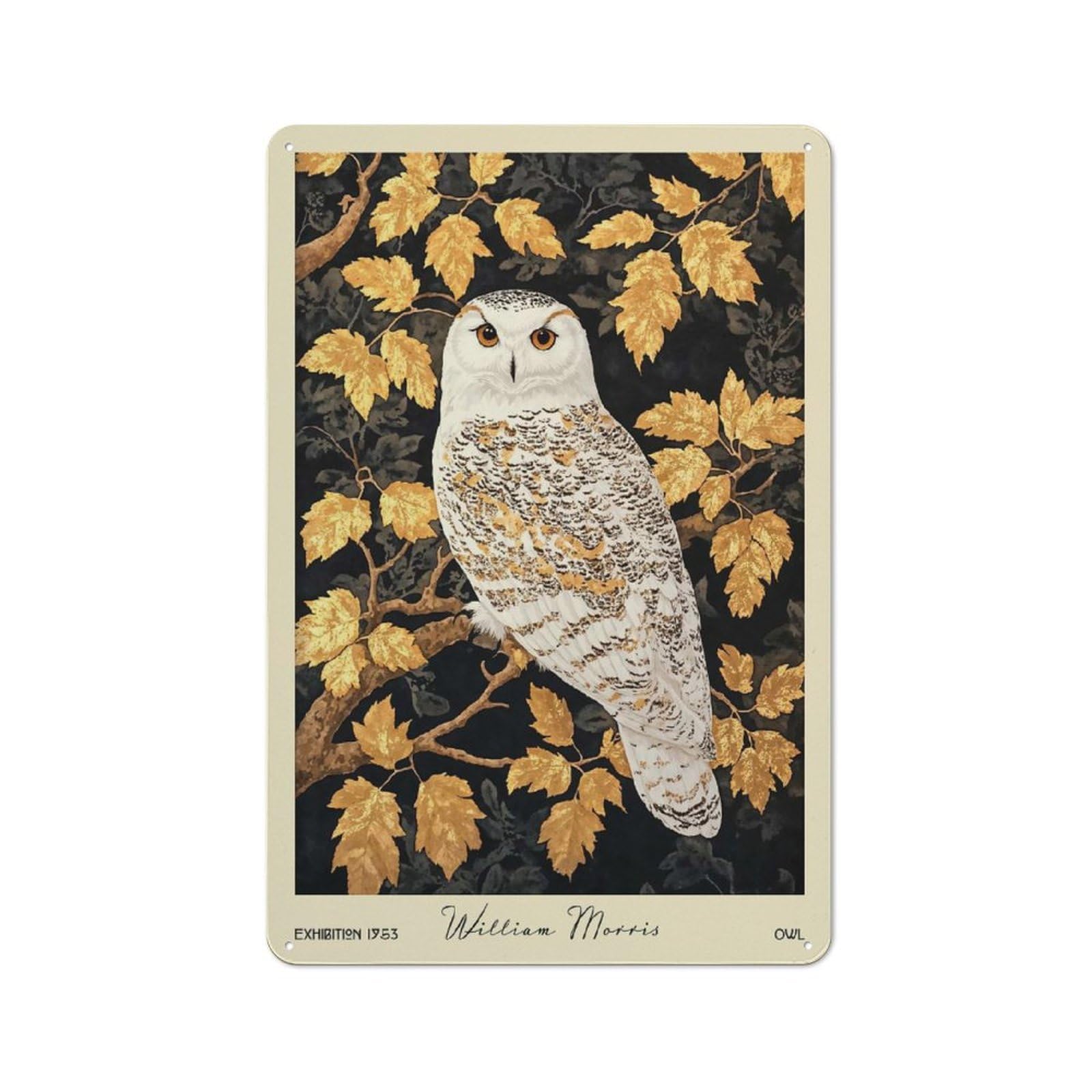 Junmoney Style-18 William Morris Owl Forest Vintage Metal Sign 30X20cm For Hobby Room Or Studio, Housewarming Present For People Styling Hobby Room And Studio