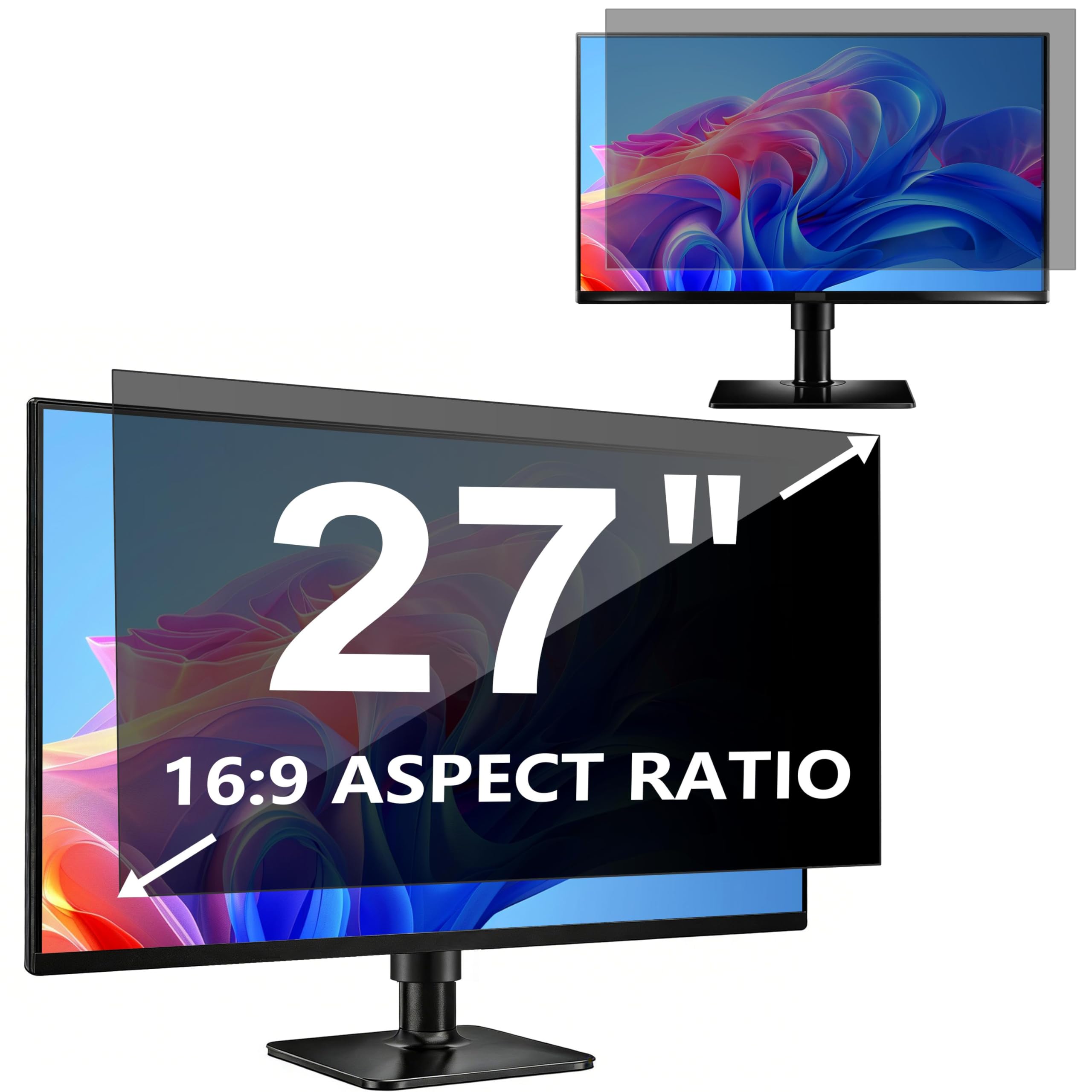 Protector de pantalla de 27 pulgadas para monitor de 16:9 (59,8 x 33,7 cm) | Filtro de privacidad para monitor de ordenador extraíble de 27 pulgadas con protección antideslumbrante y bloque de luz azul