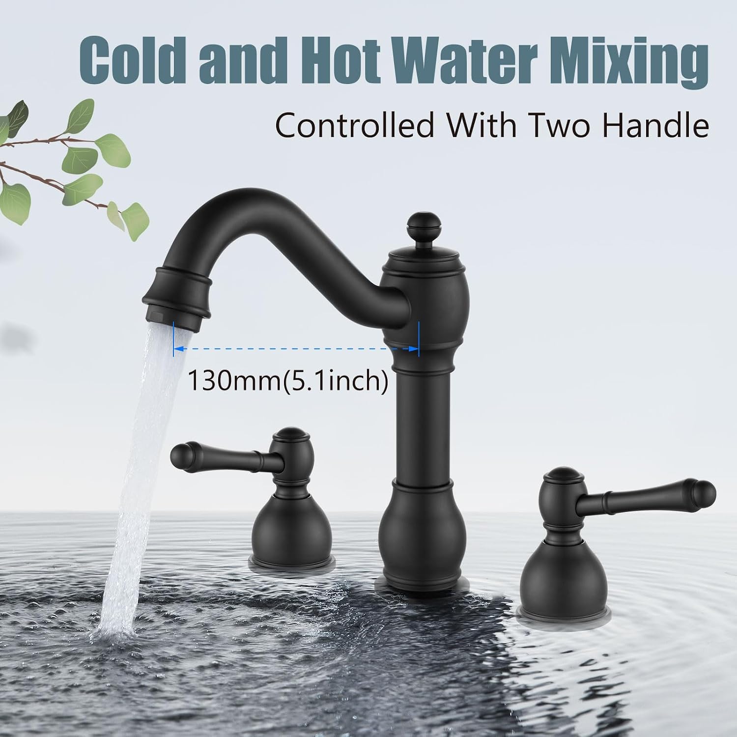 Aolemi 8 Inch Widespread Bathroom Sink Faucet 3 Hole Deck Mount Vanity Basin Mixer Tap with Pop Up Drain Assembly Matte Black Double Lever Handle
