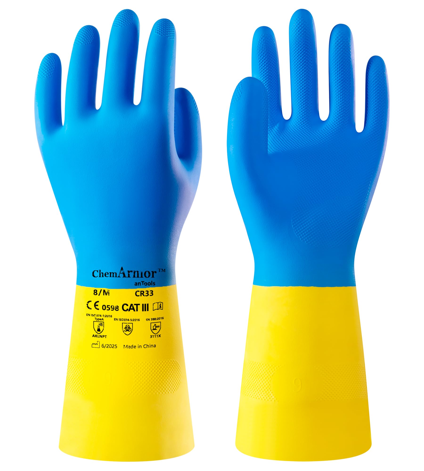 Gebol Carostar Guanti Da Lavoro Uomo In Gomma Con Protezione Chimica - Taglia L, Antiacido E Antiolio, Con Floccaggio In Cotone