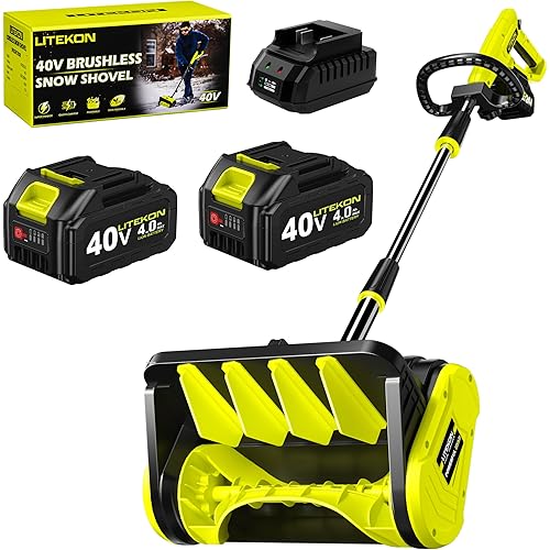 40V Brushless Cordless Snow Shovel, 13-Inch Electric Snow Blower with 2X 4.0Ah Batteries & Charger, Battery-Powered Snow Removal with 16.5FT Throw Distance for Patio, Deck, Driveway,Green