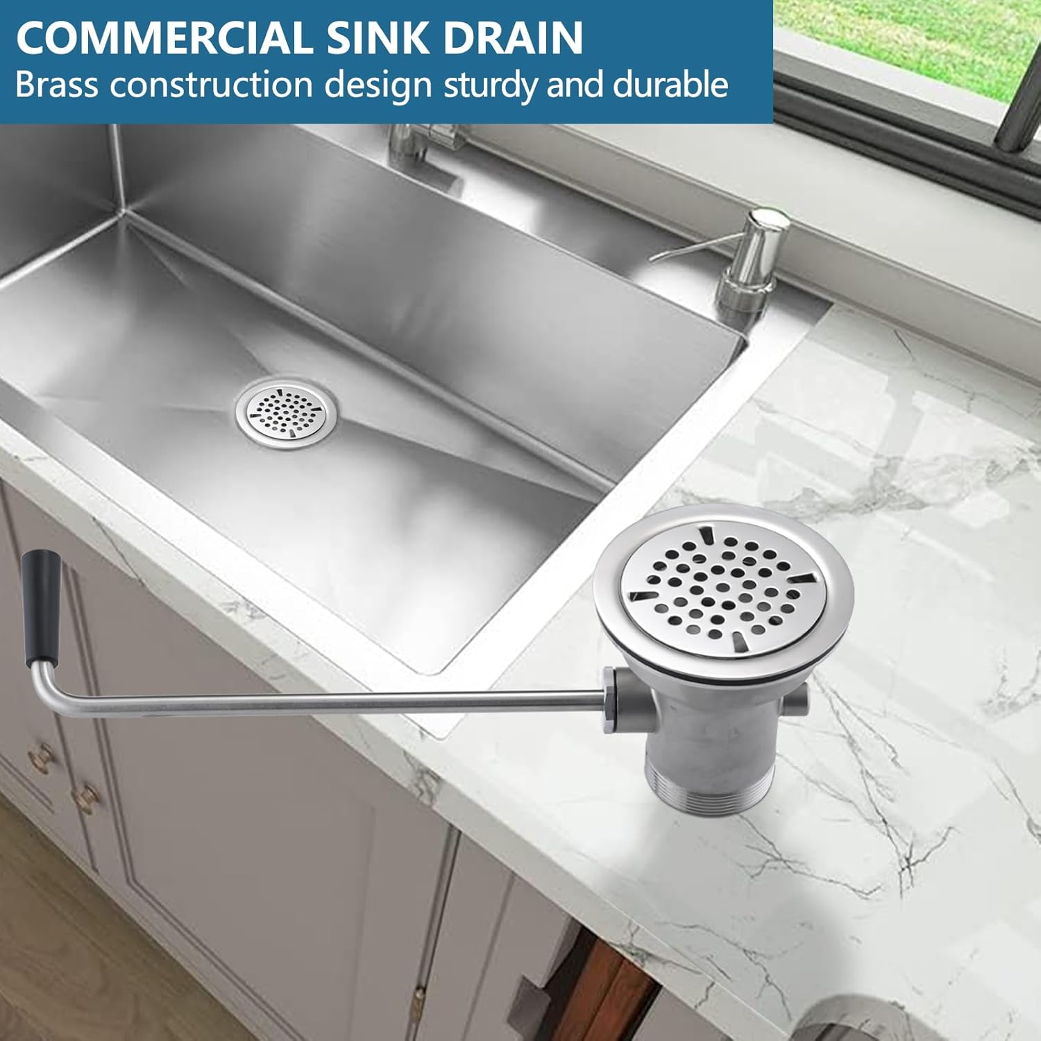 3-1/2 Inch Sink Drain Assembly Kit, Commercial Sink Drain with Twist Handle for Easy Controll - Prevent Sink Clogged