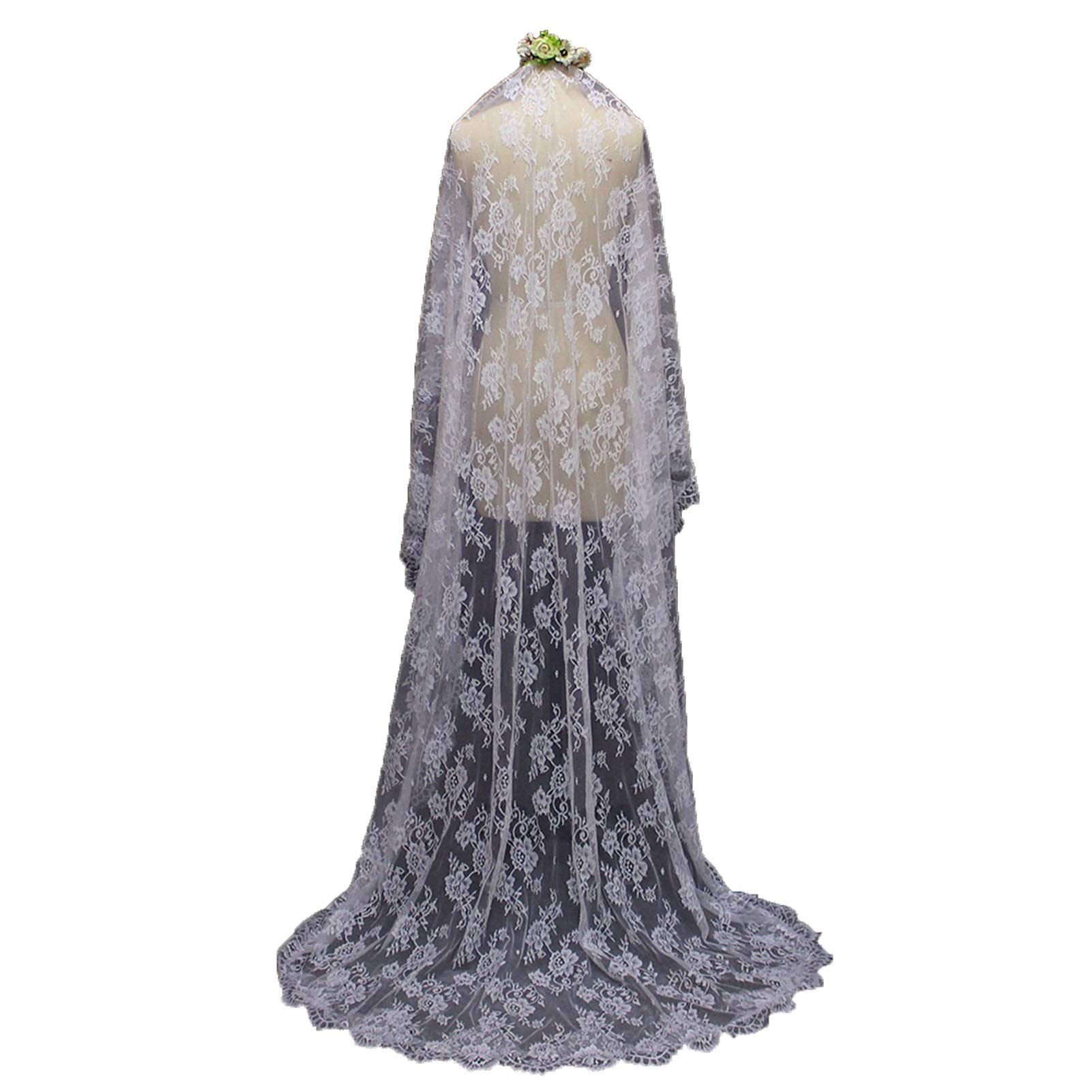 Ślub Piękny Kwiat Koronki 2 Metry Welon Ślubny Z Grzebieniem Białej Kości Słoniowej Welony Ślubne (Color : White, Size : 200cm)