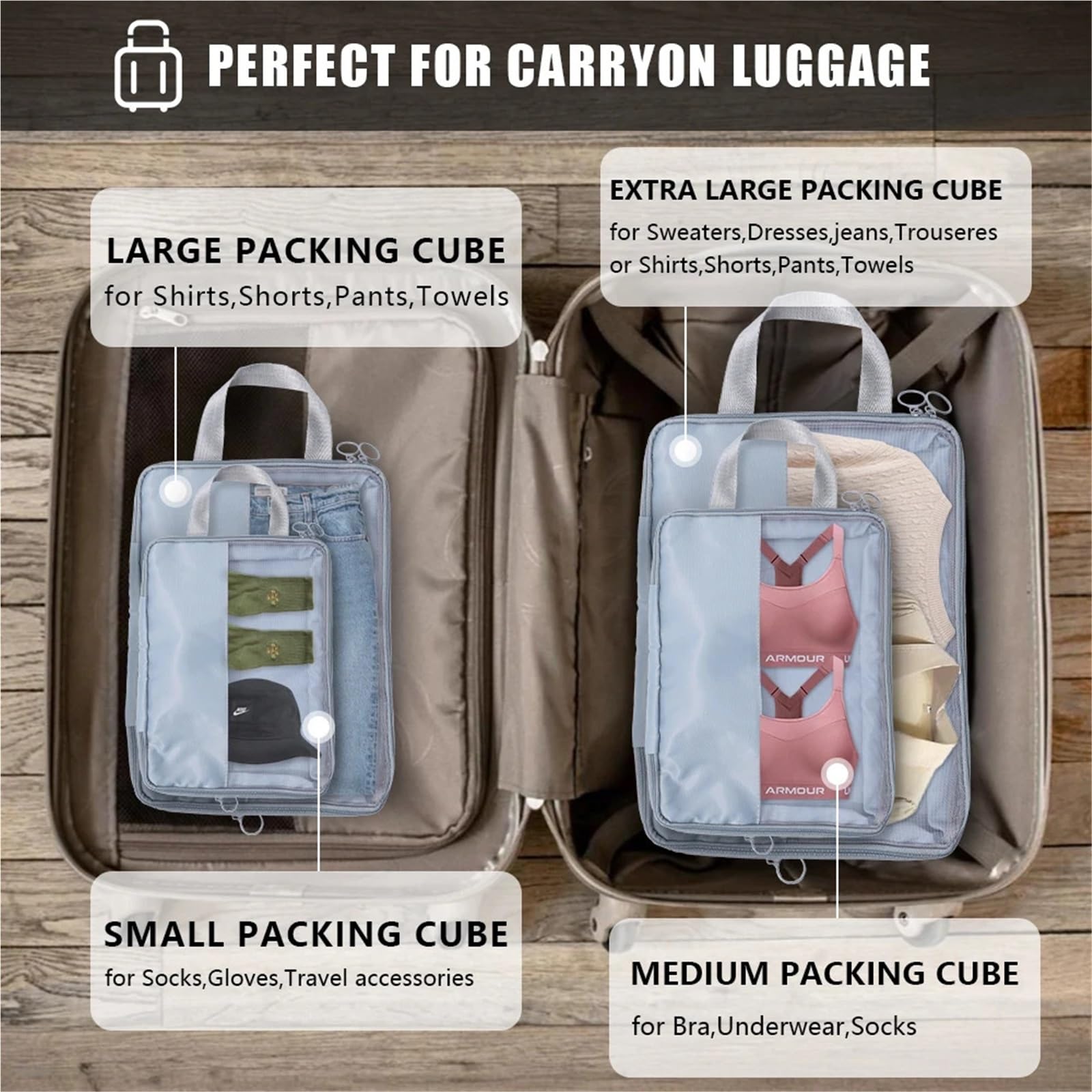 Cubi di imballaggio 4PCS Comprimibile portatile impermeabile sacchetto di immagazzinaggio