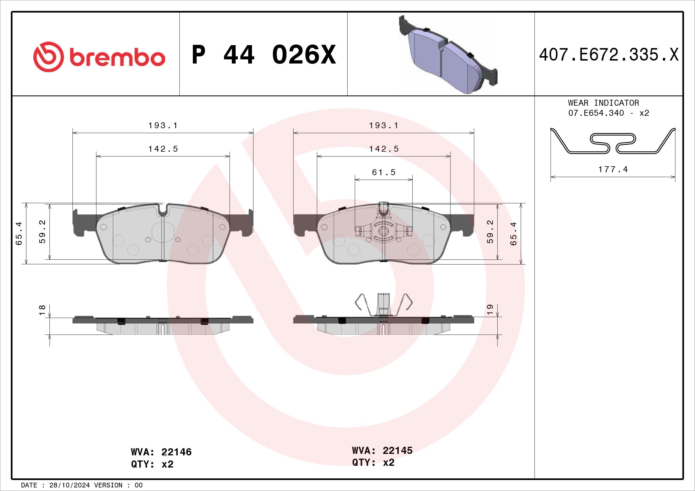 Zestaw Klocków Hamulcowych BREMBO P 44 026X przód