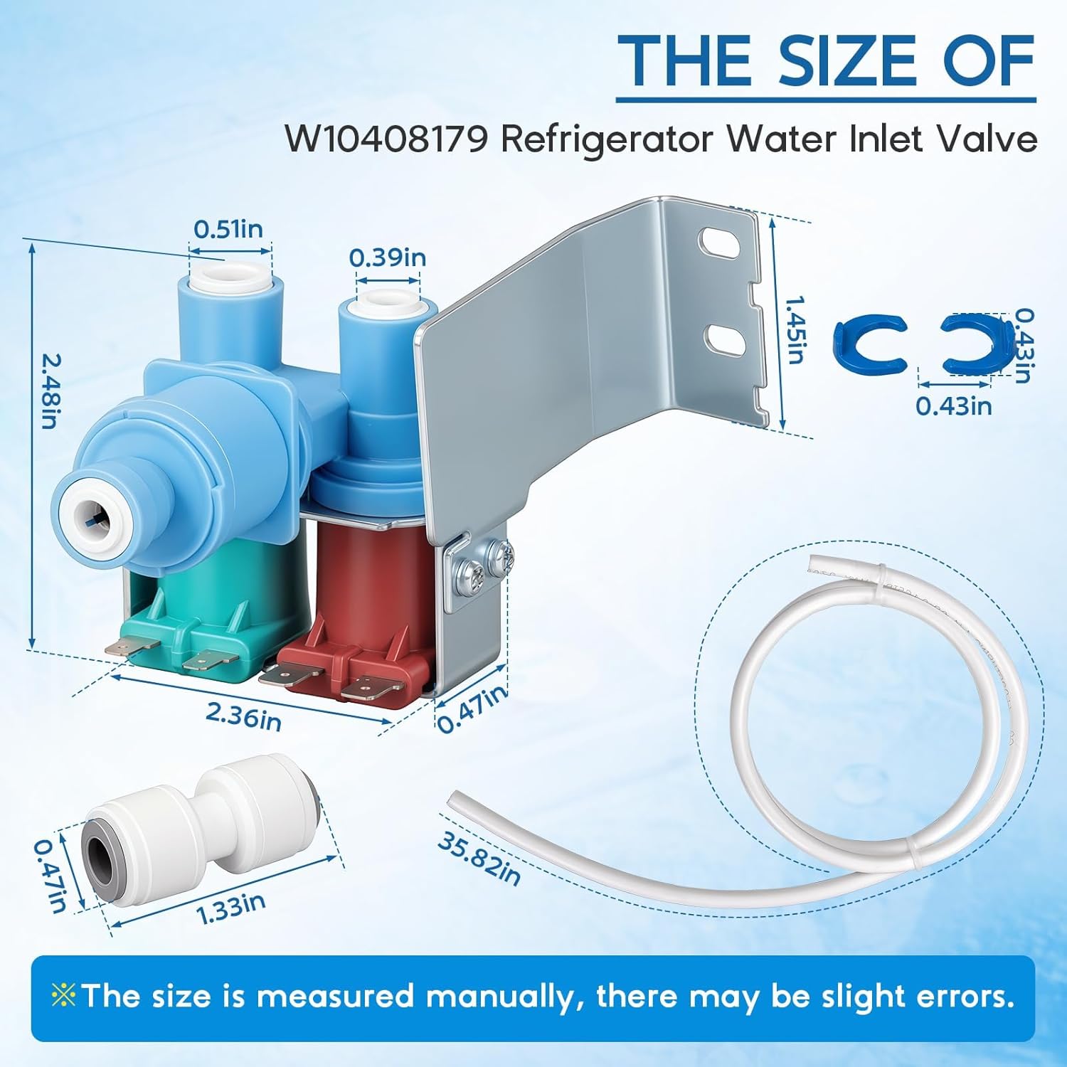 Upgraded W10408179 W10179146 Refrigerator Water Inlet Valve Compatible with Whirlpool Kenmore Maytag IKEA KitchenAid Ice Maker, WPW10179146 Water Valve with Tubing Connector Replaces 4389177 W10445780