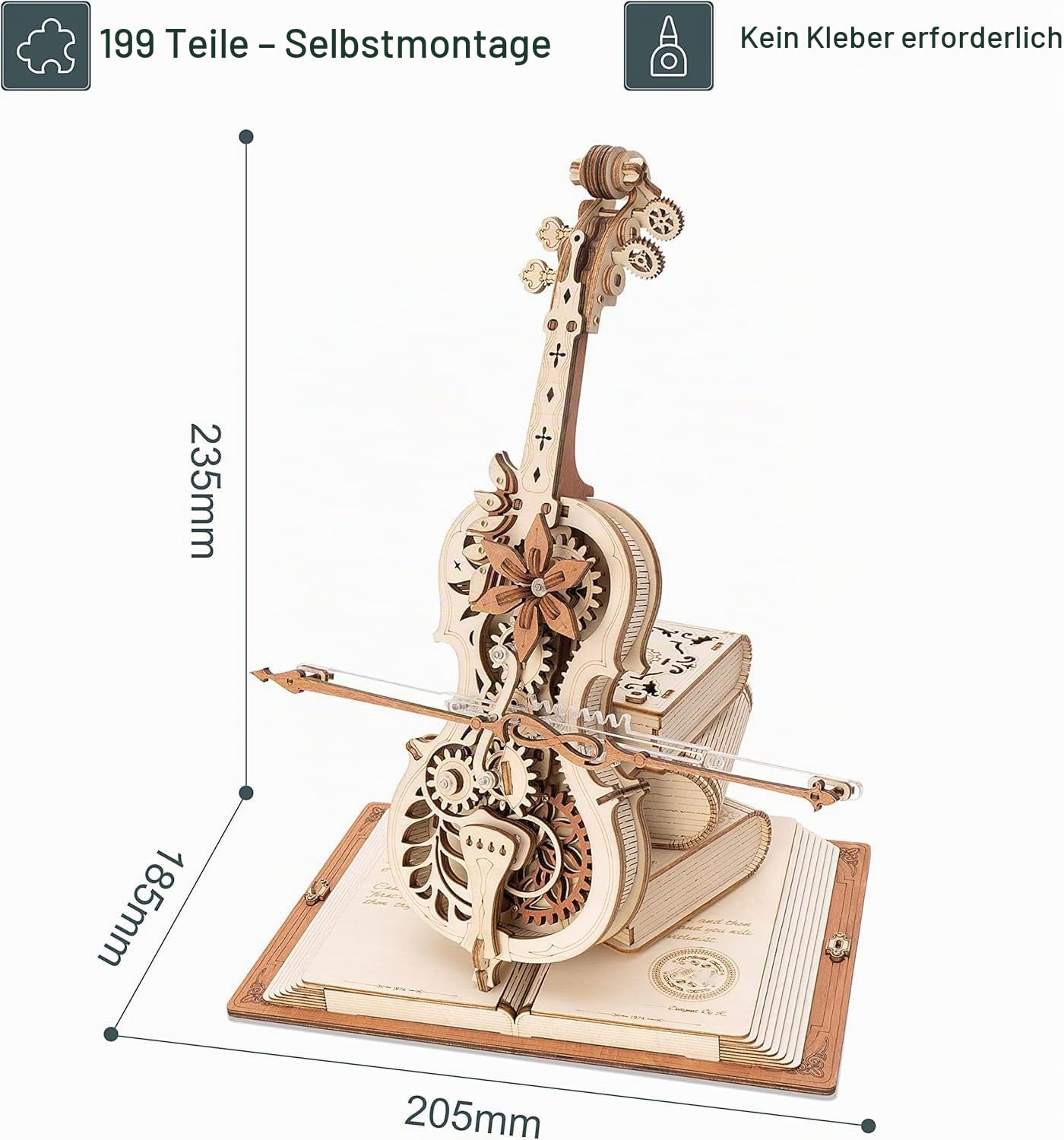 ROBOTIME 3D Puzzle Holz für Erwachsene, Modellbausatz zu Bauen, Magic Cello Spieluhr Zahnrad Modell BAU Handwerk Kits, Männer und Fraue Geschenk