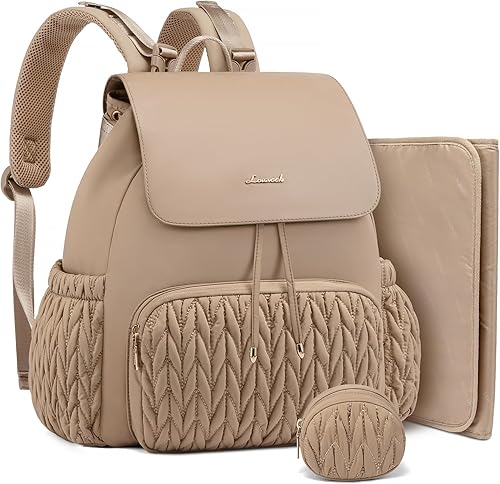 LOVEVOOK Mochila para pañales, bolsa de bebé pequeña para niños, niñas, bonita bolsa de pañales para bebés, Caqui, Moderno