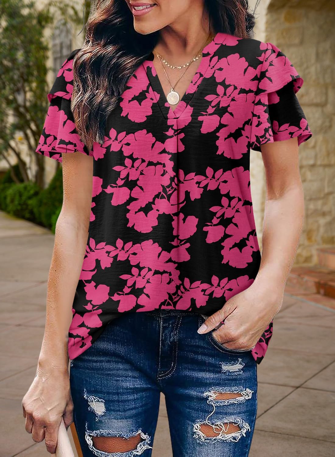 KISSMODA Women's Short Sleeve V Neck Blouse - Image 5