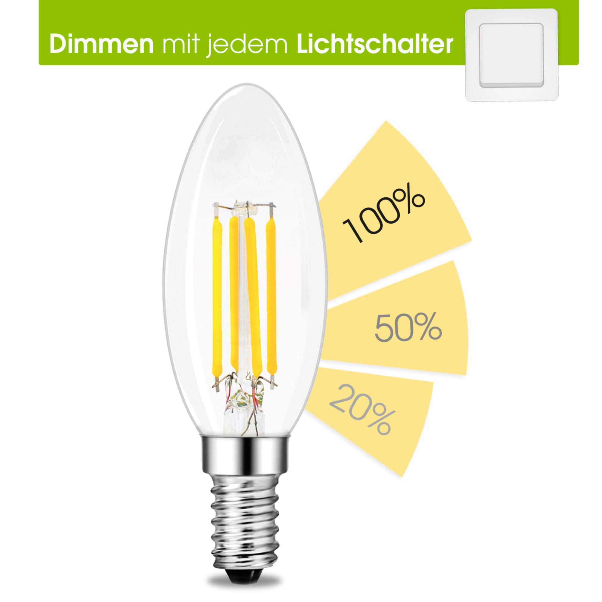 linovum LED Kerze E14 Filament 6er Set fourSTEP 4W warmweiß 2500K dimmbar