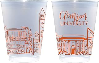 Officially Licensed Clemson University Campus Skyline Printed Frosted Plastic Cups 16 oz - Elegant Party Cups 10 Pack - Plastic Cups Reusable - Cute Cup set for Game day, Tailgating, Party Favors