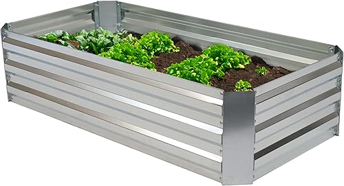 Miniatura 119 de Sunnydaze Cama de jardín de metal elevada de 11.75 pulgadas de alto, cama de jardín elevada galvanizada para exteriores para verduras y flores