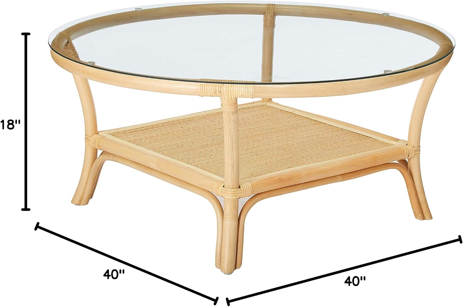 KOUBOO Visayas Rattan Glass Top, Natural Color Coffee Table, Brown