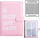 100 Envelopes Money Saving Challenge, 100 Envelope Challenge Binder, Easy and Fun Way to Save $5,050, Savings Challenges Budget Book Binder with Cash Envelopes for Office,Home,School (Pink)